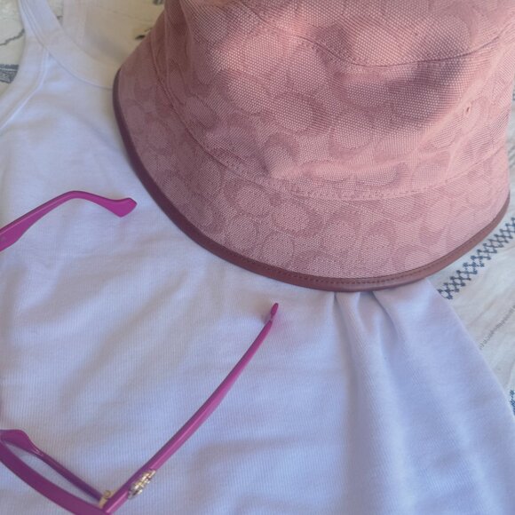 Coach Signature Bucket Hat Pink Jacquard Monogram Logo Print - Picture 3 of 5